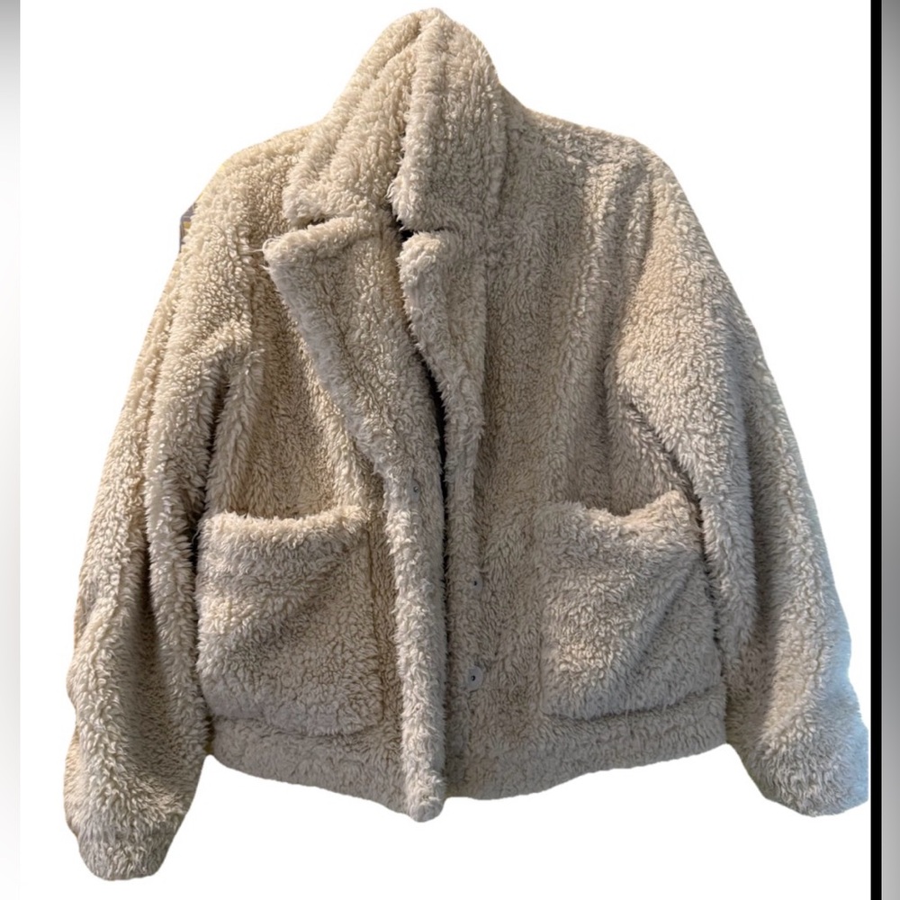 Sanctuary Womens Off-White Faux Fur Pocketed Wrap Jacket Coat M medium orig$149